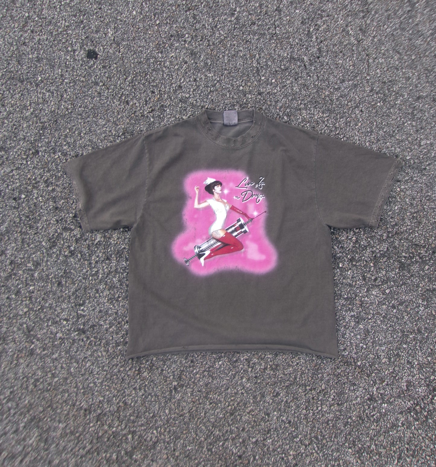 DNBR “Love is a drug” Distressed tee